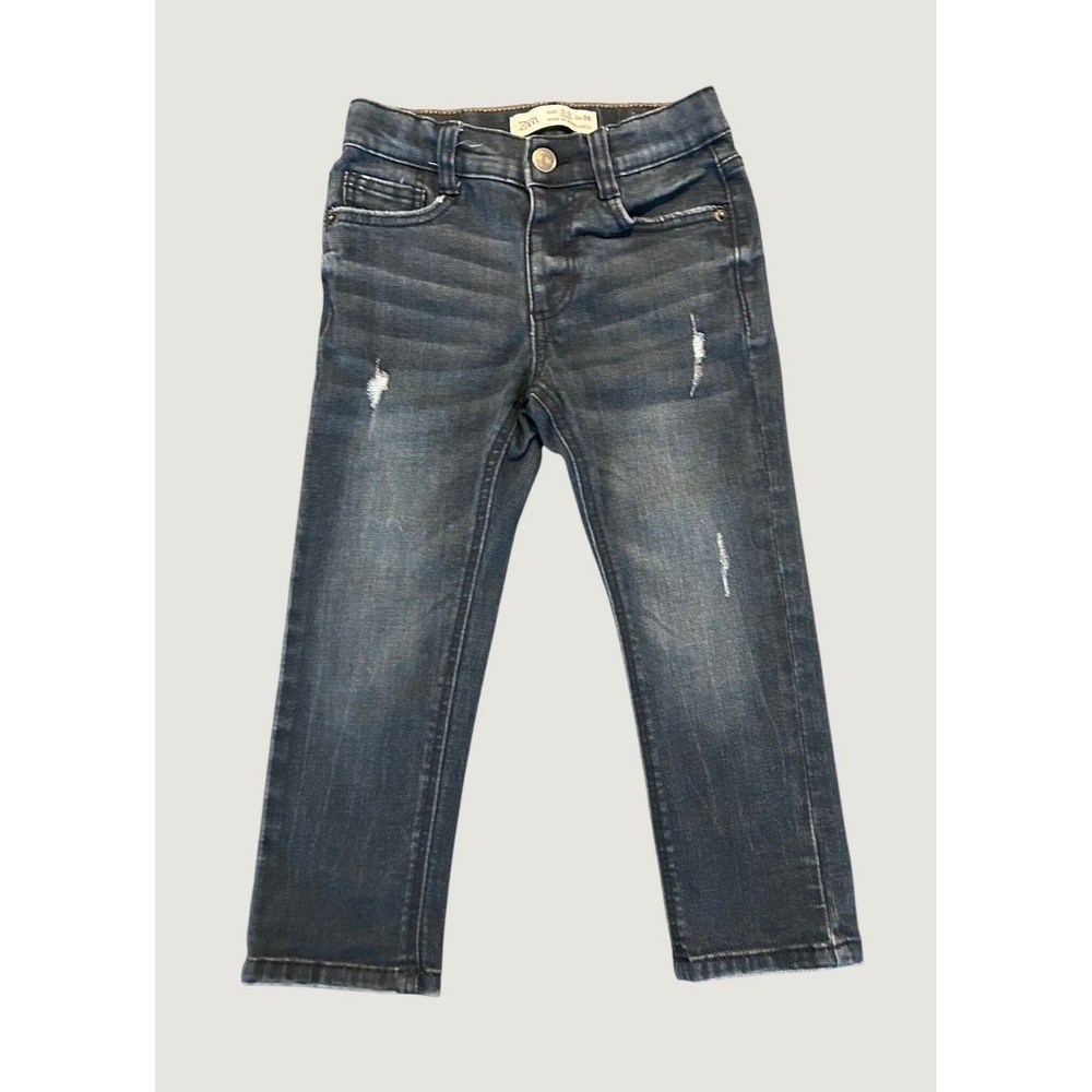 Zara Boys Distressed Dark Wash Denim Jeans Size 2-3 Years CM 98 Blue Pants 1578